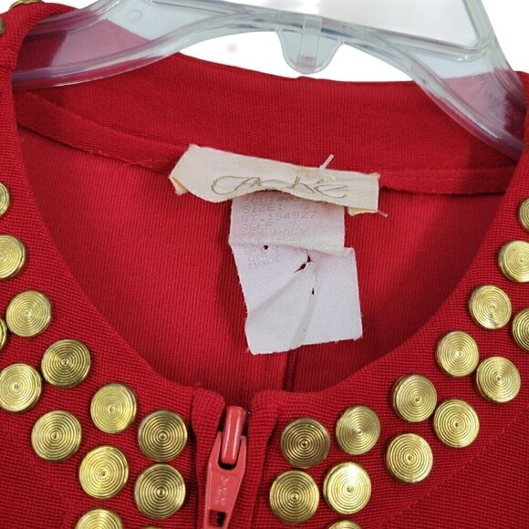 Vintage Cache Red Blazer Studded Statement Power Jacket Designer steampunk Small - Picture 3 of 4